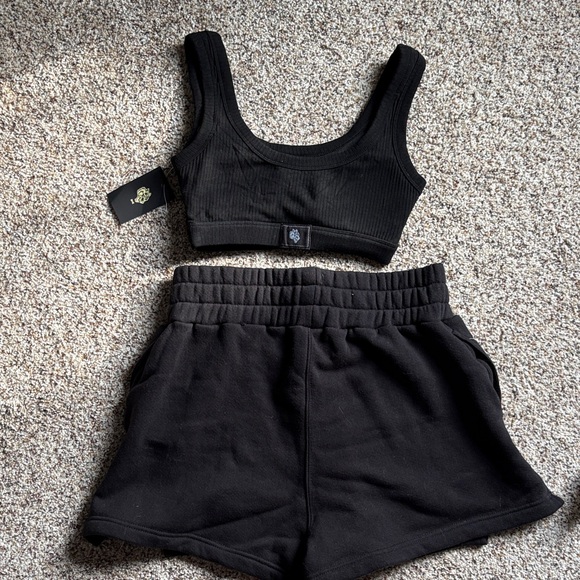 She + Sky Black Athletic Shorts with Matching ribbed sports bra - Picture 6 of 7